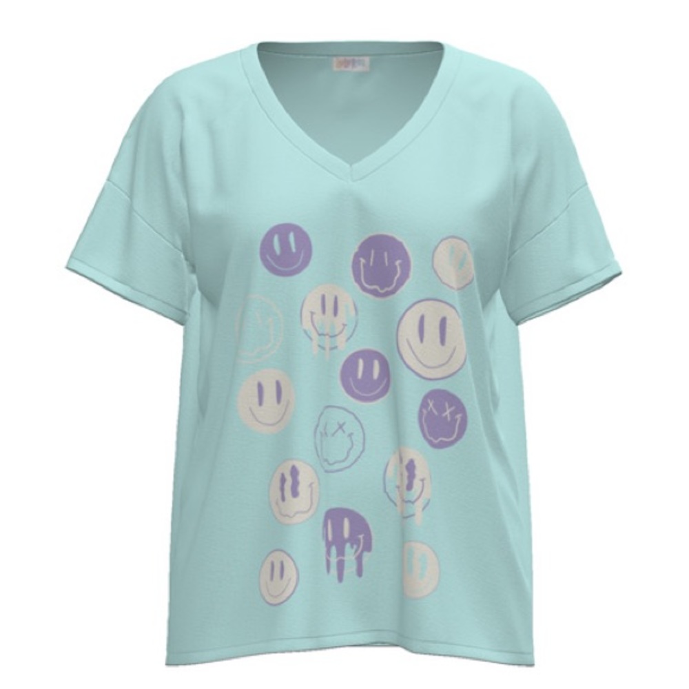 Mint & purple melty smiley face Lisa top by LuLaroe